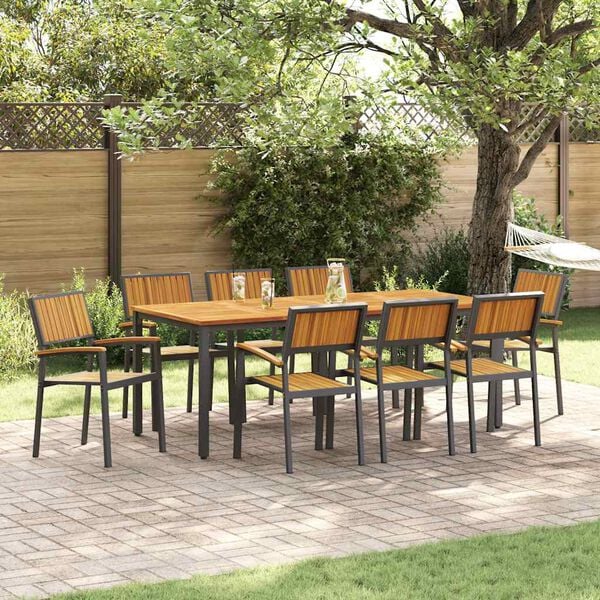 vidaXL Ensemble de salle &agrave; manger pour jardin 9 pcs Noir et marron