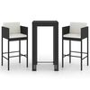 vidaXL Ensemble de bar de jardin 3 pcs et coussins R&eacute;sine tress&eacute;e Noir