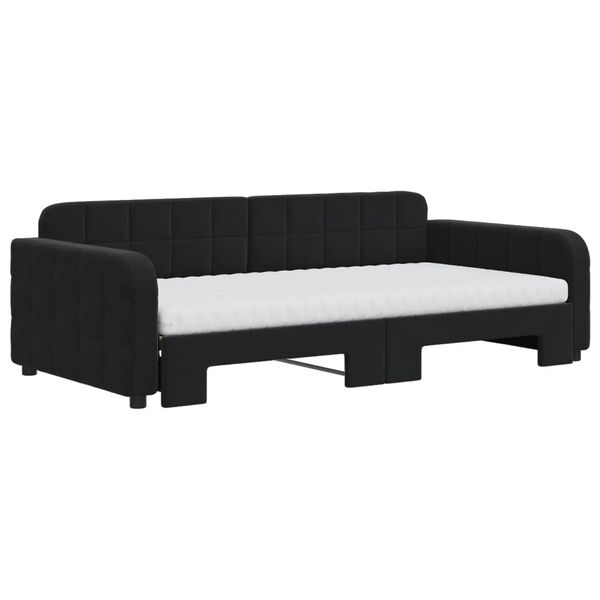 vidaXL Lit de jour avec lit gigogne et matelas noir 100x200 cm velours