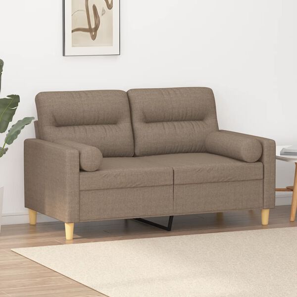 vidaXL Canap&eacute; 2 places et oreillers et coussins Taupe 120 cm Tissu