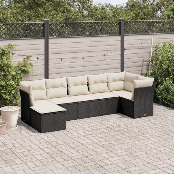 vidaXL Salon de jardin 7 pcs avec coussins noir r&eacute;sine tress&eacute;e