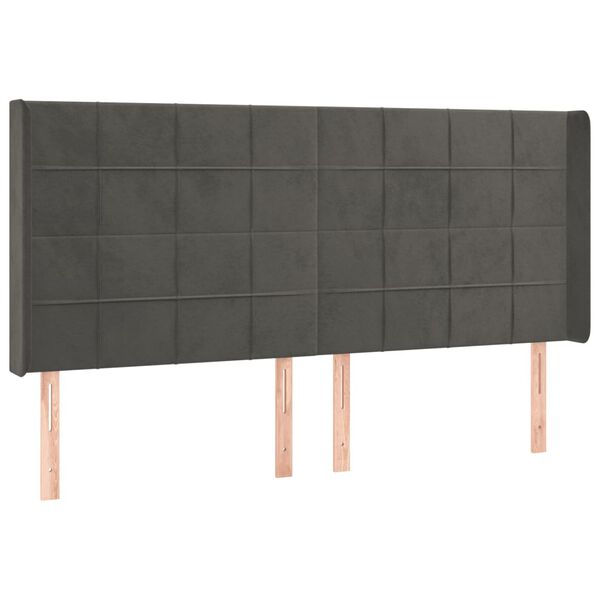 vidaXL T&ecirc;te de lit &agrave; LED Gris fonc&eacute; 203x16x118/128 cm Velours
