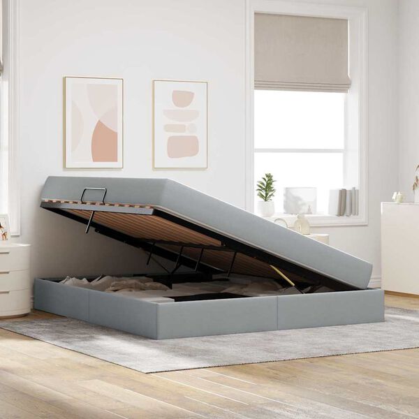 vidaXL Lit avec rangement et matelas Gris clair 160 x 200 cm Polyester