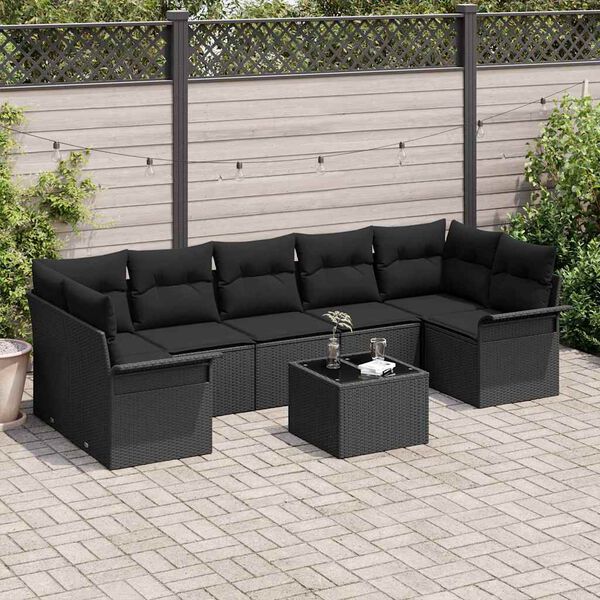 vidaXL Ensemble de canap&eacute; de jardin avec coussin 8 pcs Noir polyrotin