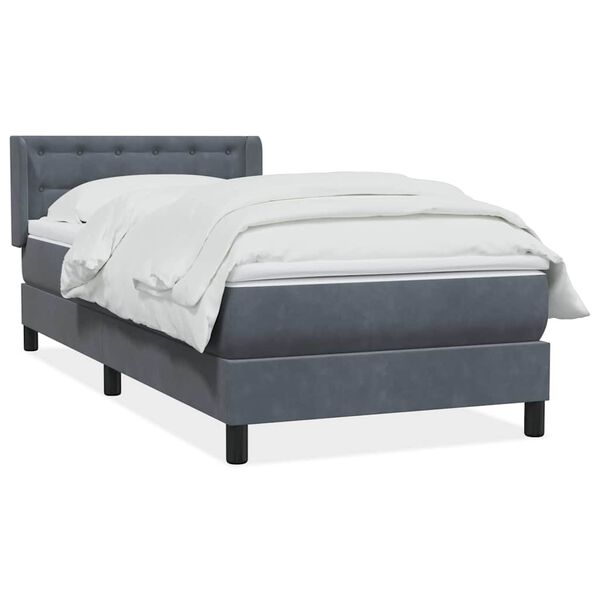 vidaXL Sommier &agrave; lattes de lit et matelas gris fonc&eacute; 80x210 cm velours