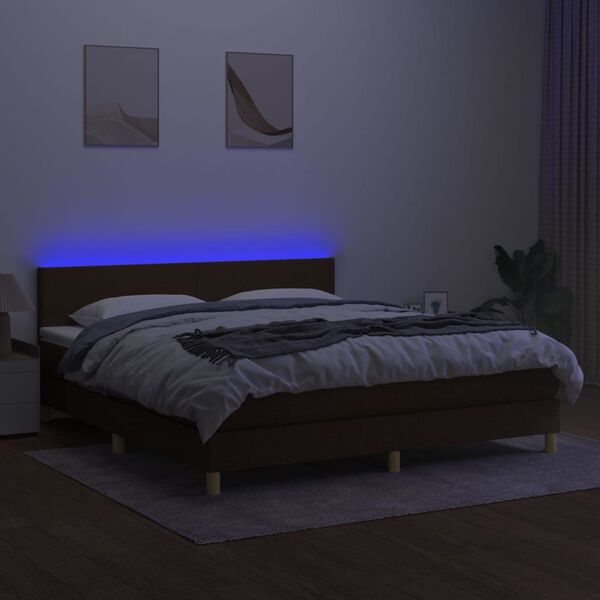 vidaXL Sommier &agrave; lattes de lit matelas et LED Marron fonc&eacute; 160x200 cm