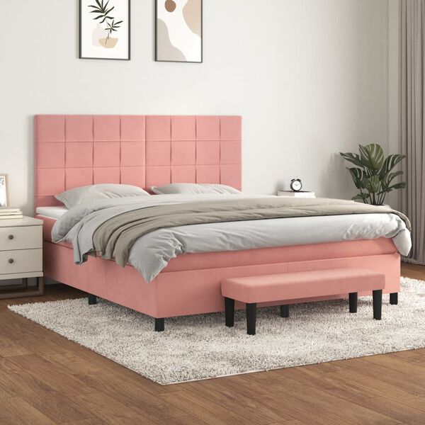 vidaXL Sommier &agrave; lattes de lit avec matelas Rose 160x200 cm Velours