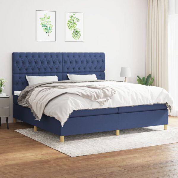 vidaXL Sommier &agrave; lattes de lit avec matelas Bleu 200x200 cm Tissu