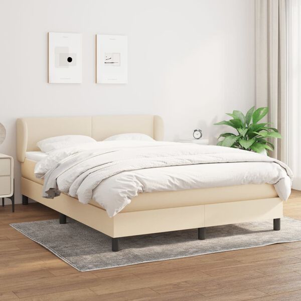 vidaXL Sommier &agrave; lattes de lit avec matelas Cr&egrave;me 140x200 cm Tissu