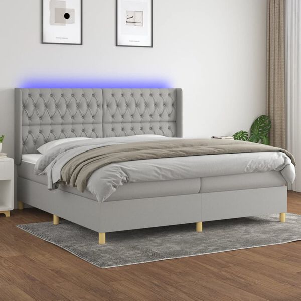 vidaXL Sommier &agrave; lattes de lit matelas LED Gris clair 200x200 cm Tissu