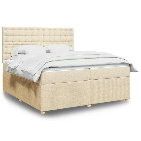 vidaXL Sommier &agrave; lattes de lit avec matelas Cr&egrave;me 200x200 cm Tissu