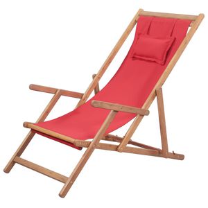 vidaXL Chaise pliante rouge en tissu et structure en bois