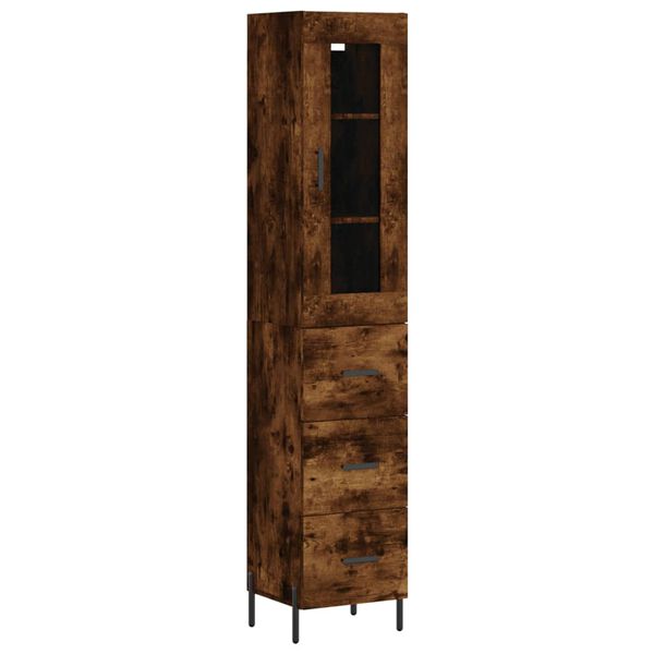 vidaXL Buffet haut Ch&ecirc;ne fum&eacute; 34,5x34x180 cm Bois d'ing&eacute;nierie
