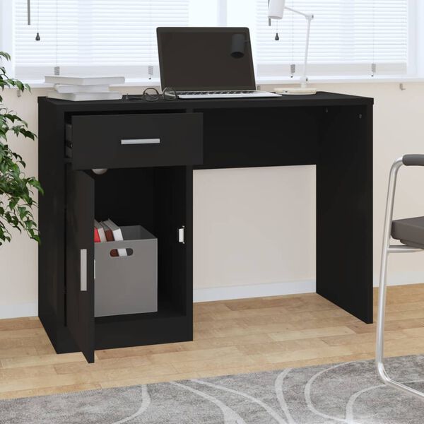 vidaXL Bureau avec tiroir et armoire Noir 100x40x73 cm Bois ing&eacute;nierie