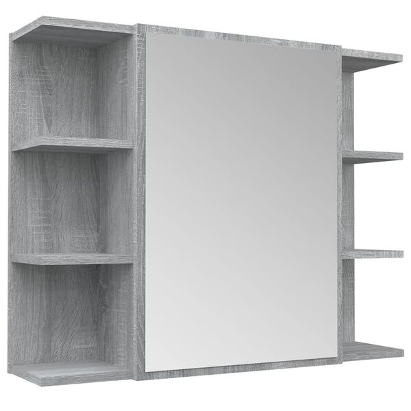 vidaXL Armoire &agrave; miroir de salle de bain Sonoma gris 80x20,5x64cm Bois