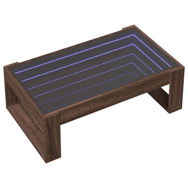 vidaXL Table basse avec LED infini ch&ecirc;ne marron 90x53x30 cm