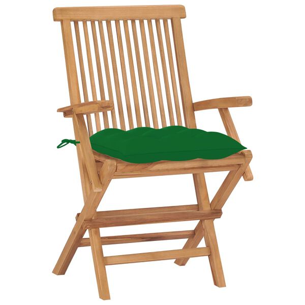 vidaXL Chaises de jardin avec coussins vert lot de 2 Bois teck massif