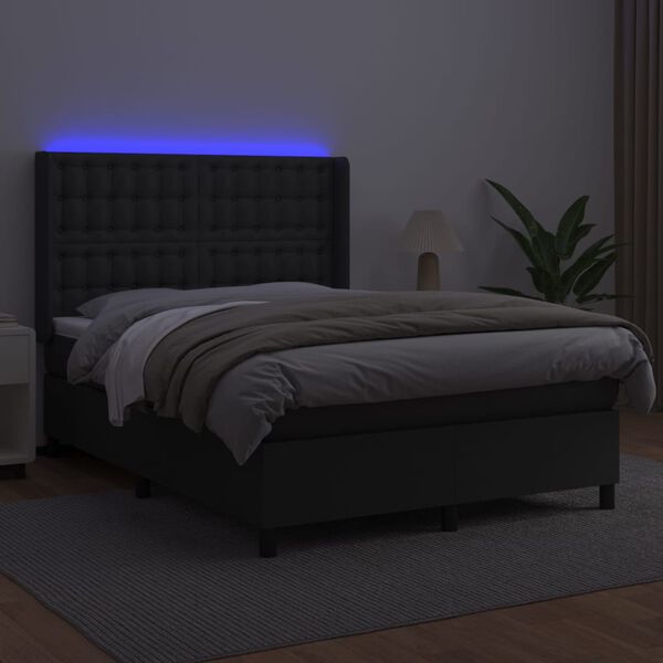 vidaXL Sommier &agrave; lattes de lit matelas LED Noir 140x200cm Similicuir