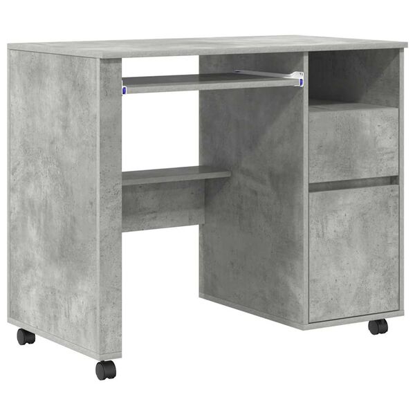 vidaXL Bureau avec roues Gris b&eacute;ton 91 x 50 x 77 cm Bois d'ing&eacute;nierie