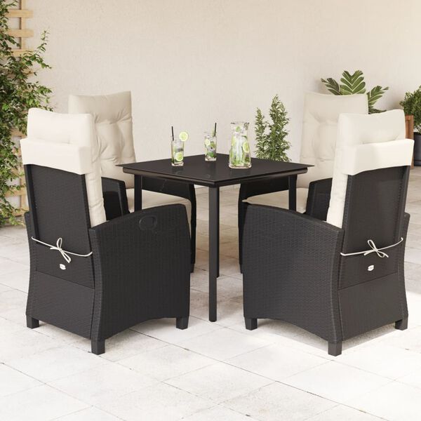 vidaXL Ensemble &agrave; manger de jardin coussins 5pcs Noir R&eacute;sine tress&eacute;e
