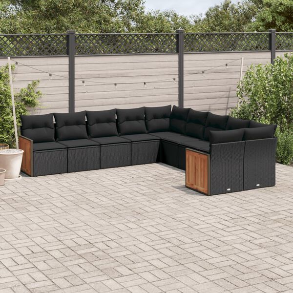 vidaXL Salon de jardin 10 pcs avec coussins noir r&eacute;sine tress&eacute;e