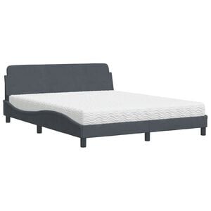 vidaXL Lit avec matelas Dover gris fonc&eacute; 160x200 cm velours