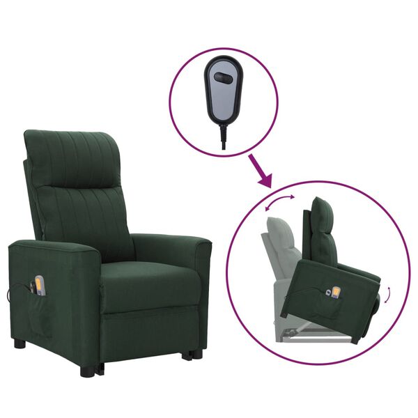 vidaXL Fauteuil de massage Vert fonc&eacute; Tissu