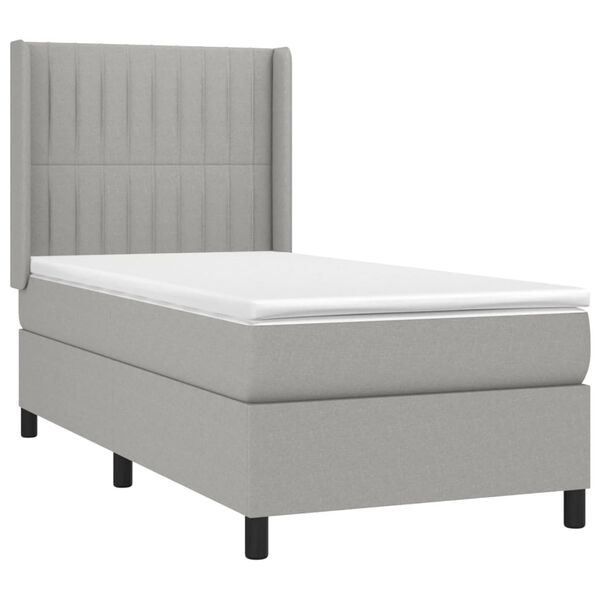vidaXL Sommier &agrave; lattes de lit et matelas Gris clair 90x190 cm Tissu