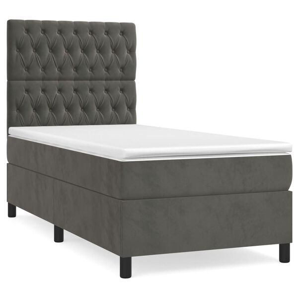 vidaXL Sommier &agrave; lattes de lit et matelas Gris fonc&eacute; 90x190 cm Velours