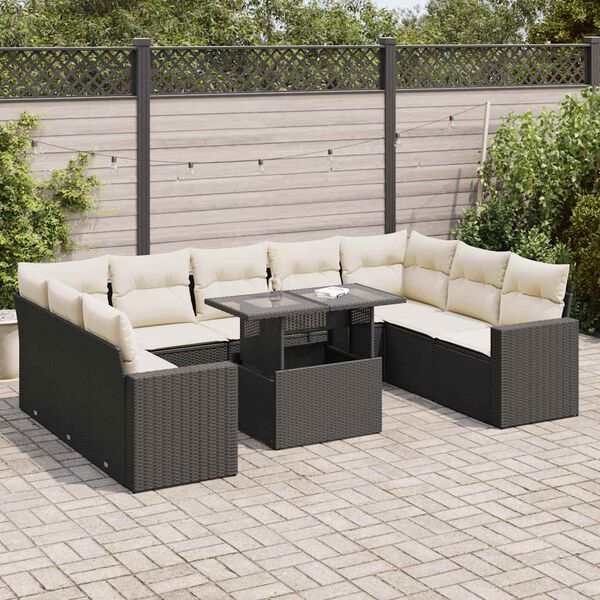 vidaXL Salon de jardin 10 pcs avec coussins noir r&eacute;sine tress&eacute;e