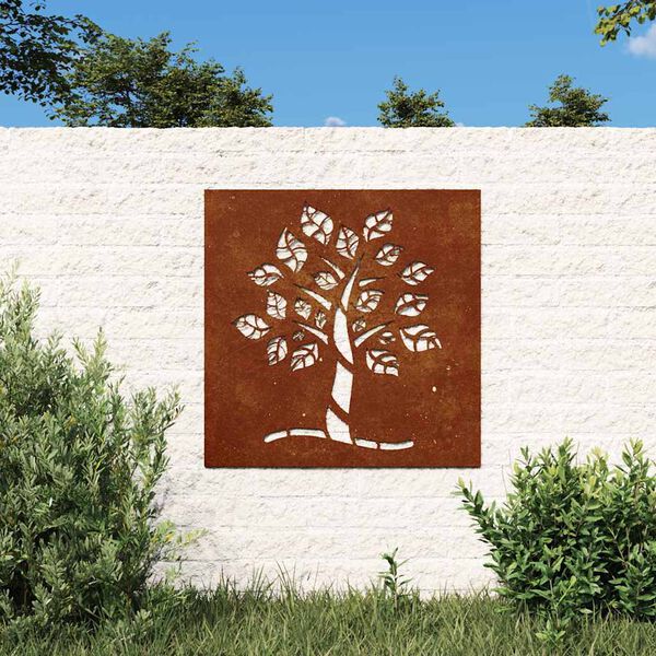 vidaXL D&eacute;coration murale jardin 55x55 cm acier corten design d'arbre