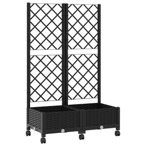 vidaXL Bac de jardin avec treillis et roues Noir 80 x 40 x 131,5 cm PP