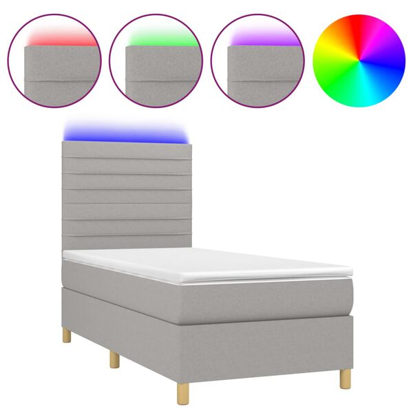 vidaXL Sommier &agrave; lattes de lit et matelas et LED Gris clair 90x190 cm