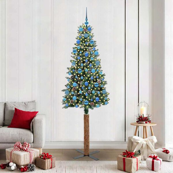 vidaXL Sapin de Noël mince avec 300 LED Vert et blanc 210 cm