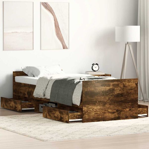 vidaXL Cadre de lit sans matelas ch&ecirc;ne fum&eacute; 100x200 cm