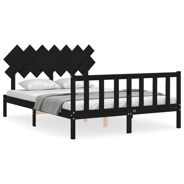 vidaXL Cadre de lit sans matelas noir bois de pin massif