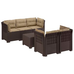 vidaXL Canap&eacute; de Jardin 5 Places avec Coussins Aspect Rotin PP Marron
