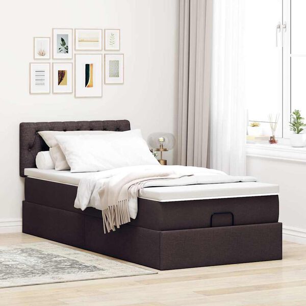 vidaXL Cadre de lit ottoman avec matelas marron fonc&eacute; 90x190 cm tissu