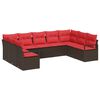 vidaXL Ensemble de canap&eacute; de jardin 9 pcs Marron et rouge polyrotin
