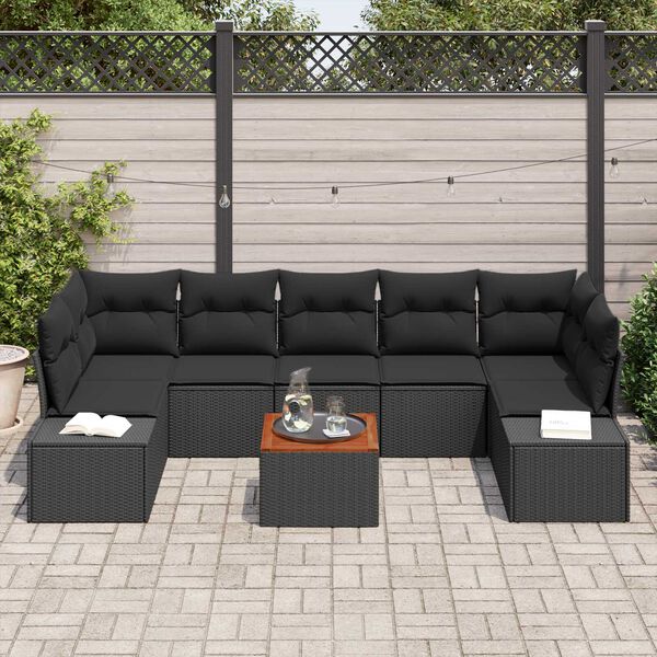 vidaXL Ensemble de canap&eacute; de jardin avec stockage 8 pcs Noir polyrotin