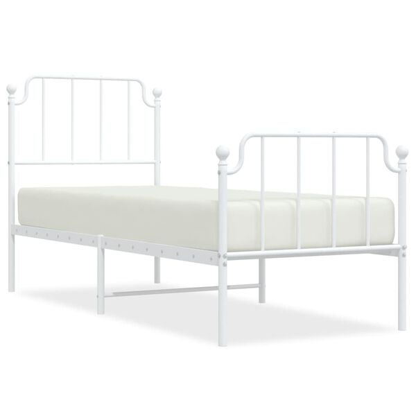 vidaXL Cadre de lit m&eacute;tal sans matelas avec pied de lit blanc 75x190cm