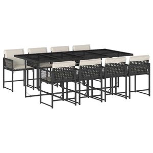vidaXL Ensemble &agrave; manger de jardin 9pcs coussins noir r&eacute;sine tress&eacute;e