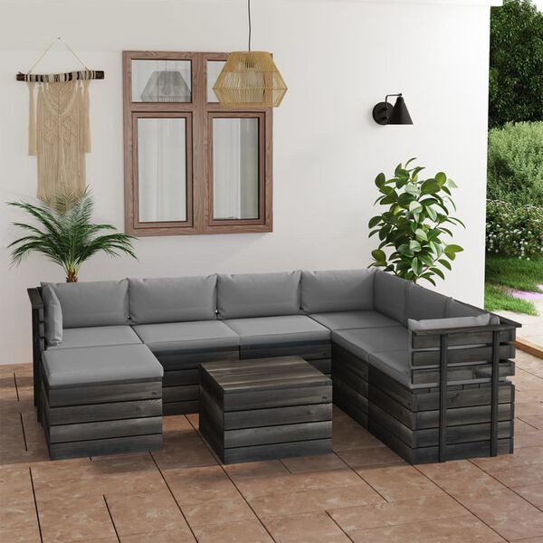 vidaXL Salon palette de jardin 8 pcs avec coussins Bois de pin massif