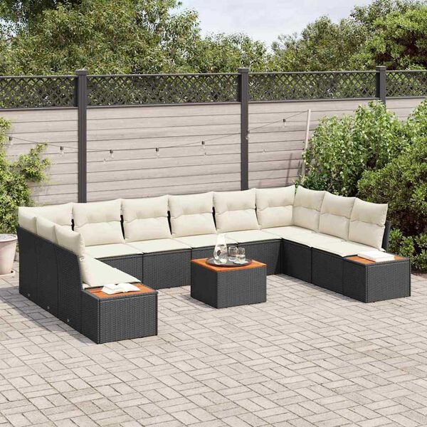 vidaXL Ensemble de canap&eacute; de jardin 11 pcs Noir Poly rotin