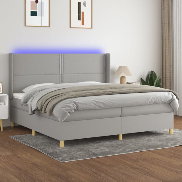 vidaXL Sommier &agrave; lattes de lit matelas LED Gris clair 200x200 cm Tissu