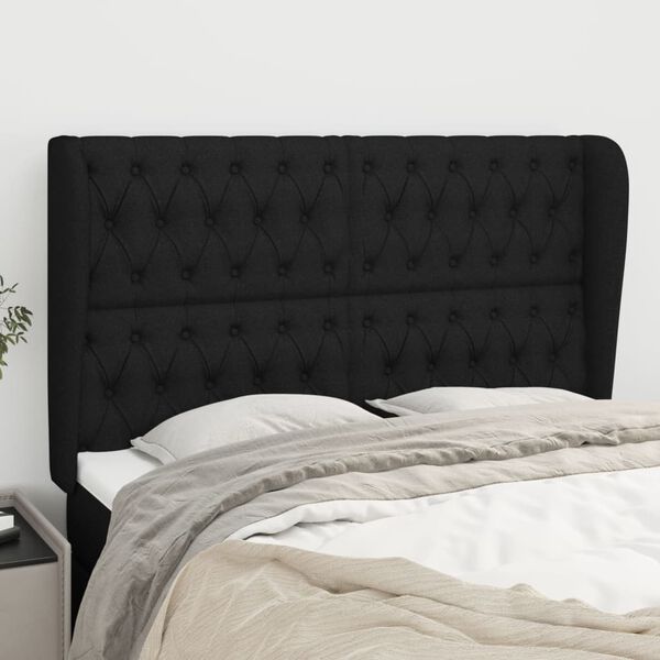 vidaXL T&ecirc;te de lit avec oreilles Noir 163x23x118/128 cm Tissu