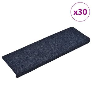 vidaXL Tapis d'escalier autocollants 30 pi&egrave;ces 65 x 21 x 4 cm Bleu Bord rectangulaire