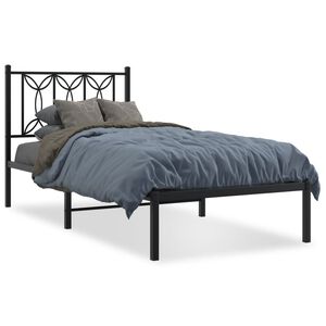 vidaXL Cadre de lit m&eacute;tal sans matelas avec t&ecirc;te de lit noir 75x190 cm