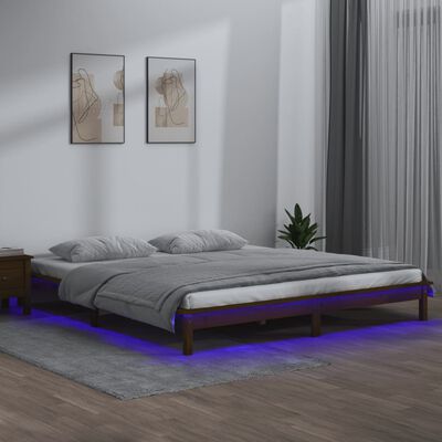 vidaXL Cadre de lit LED marron miel 120x190cm petit double bois massif
