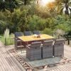 vidaXL Ensemble &agrave; manger de jardin coussins 7pcs R&eacute;sine tress&eacute;e Gris